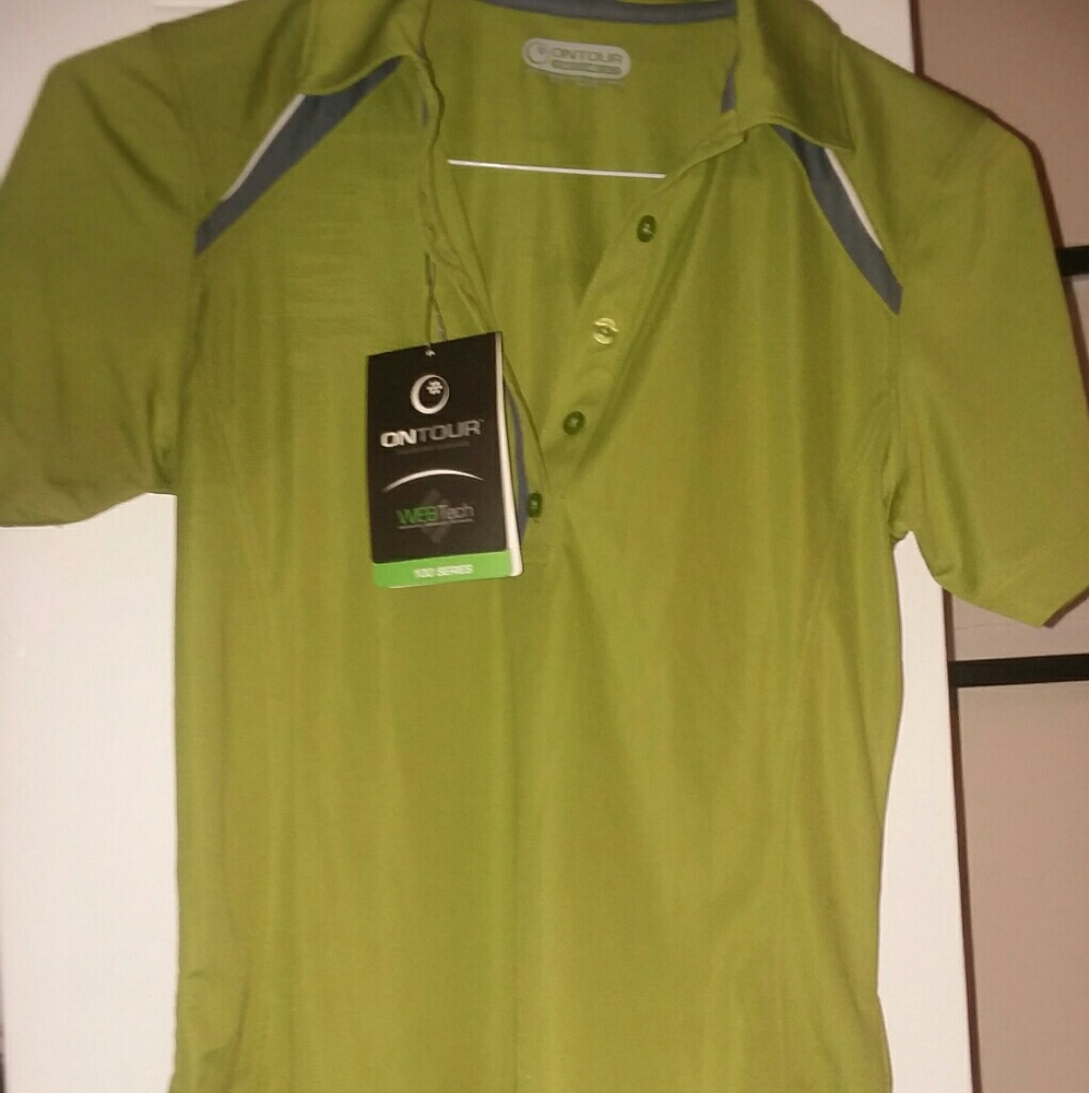 Women's lime green golf polo shirt w/gray accent